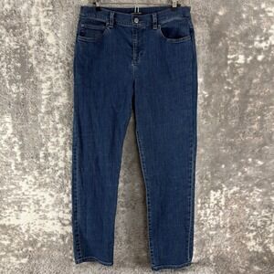 Eileen Fisher Size M Stretch Slim Leg Denim Jeans Blue Full Length Women